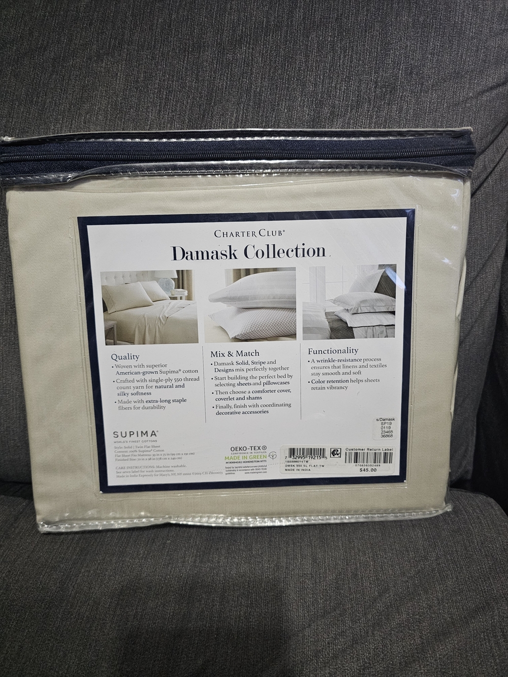 Charter Club Damask Solid Twin Flat Sheet – Cream Tone - Picture 2 of 2